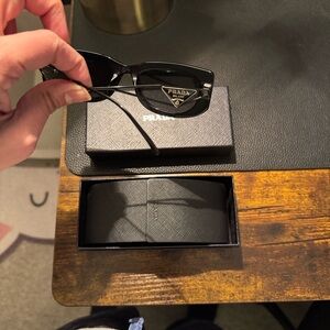 PRADA - Black Symbole Rectangular Sunglasses